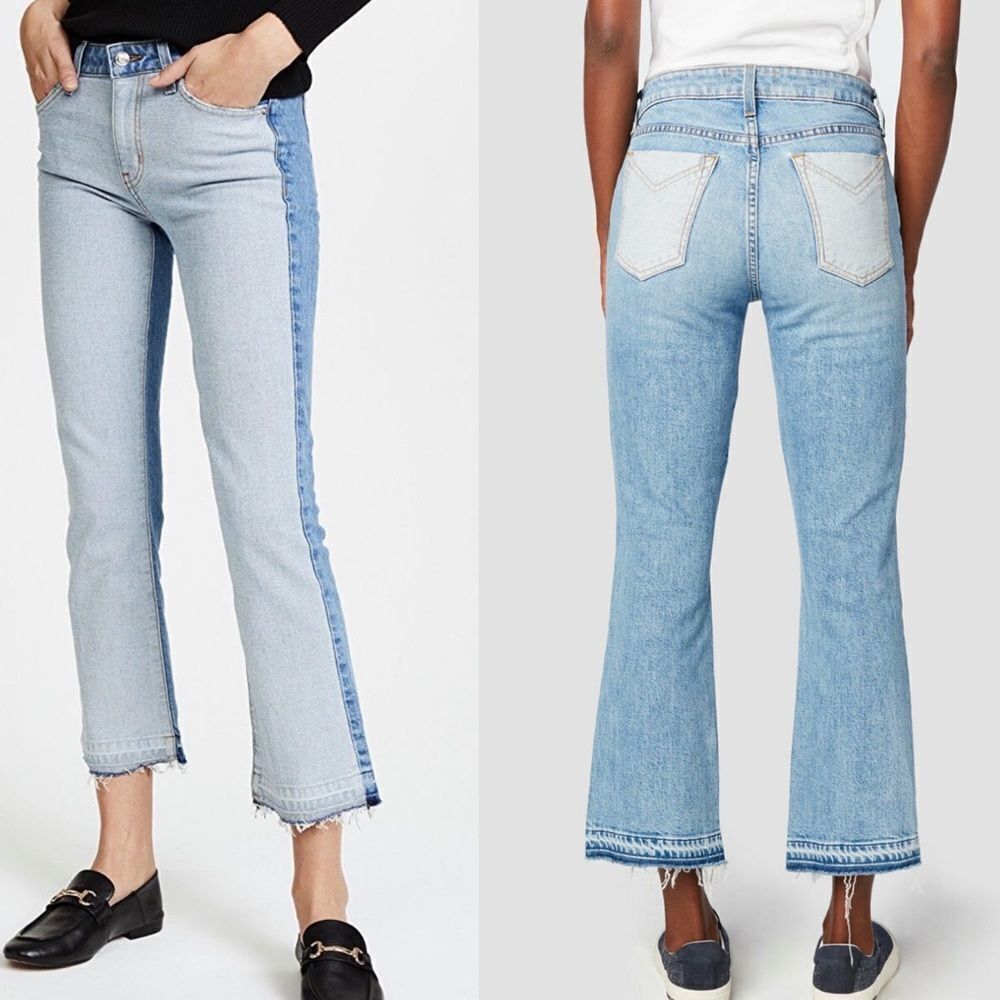 Derek Lam Crosby Women's Gia two-tone Faded Raw Hem Crop Flare Jean - Picture 3 of 9